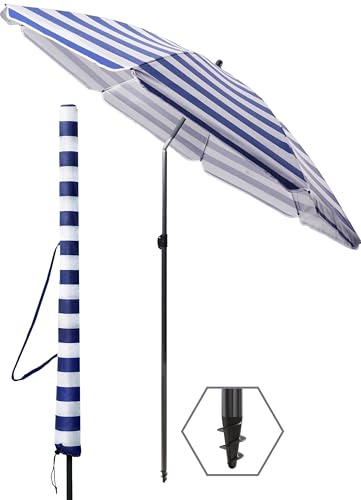 4smile Sonnenschirm Strand Ø 180 cm, Blau-Weiß | UPF 50+ Strandschirm, sicherer Sonnenschutz Strand, Strandschirm windfest stabil - Sonnenschirm mit Schutzhülle