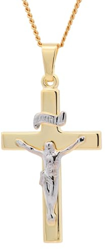 Anhänger Kreuz Korpus 333 Gold mit vergoldeter Silberkette, Kettenlänge:36 cm Kindergröße