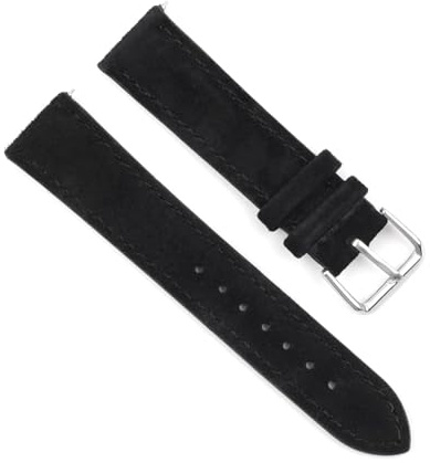 Breyhda Uhrenarmband aus Wildleder – 18–24 mm, Ersatzband mit Edelstahlschnalle,Schwarz,20mm