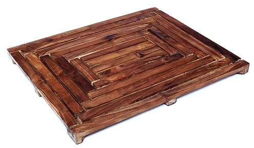 Brillibrum Design Wannenvorleger Holz Antirutschmatte Teakholz Duschmatte Holz robust 60cm x 50cm Badvorleger mit Rutschfesten Untergrund Fußmatte (Variante 2, 60x50cm)