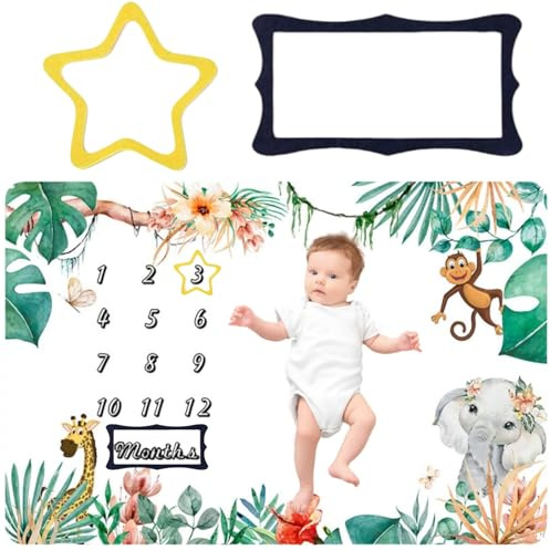 KLLJ Baby Meilenstein Decke mit Wunschtier,Baby Meilenstein Decke auf Deutsch,Meilensteins Decke auf Deutsch,Runde Foto-Monatsdecke,Babydecke Meilensteindecke Monatsdecke