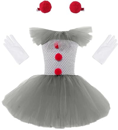 Nlaayong Adventskalender 11 Kostüm Halloween Persönlichkeit Clown Durchführung Tüll Kleid Mädchen Maskerade Kleid Mädchen Länger