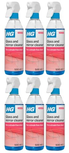HG Glass & Mirror Cleaner, Streak-Free Glass Spray, Removes Grease & Dirt – 500ml (Pack of 6)