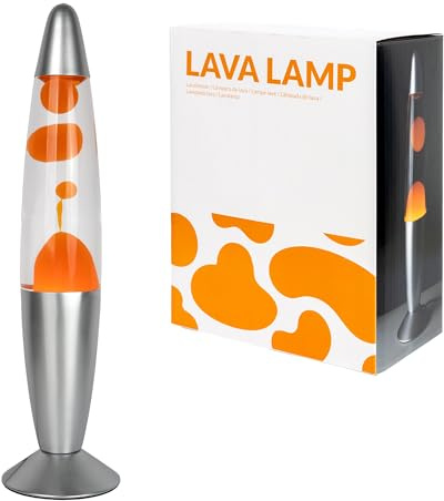 GIFTMARKET – Lampe à lave orange. Lampe rétro de table de chevet 34 x 8,5 cm avec 2 ampoules fournies. Cadeau original et fun pour adolescents et décoration tendance.
