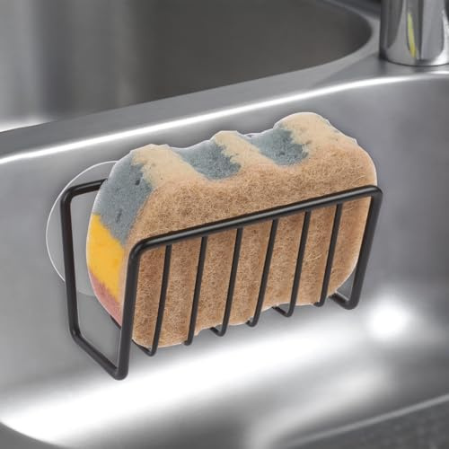 Apradas Kitchen Sink Sponge Holder, Sponge Holder & Dish Sponge, Kitchen Sponge Holder with 2 Strong Suction Cups, for Sponge Brush Dishcloth (Black)