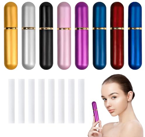 SNONESIY 8 Pcs Riechstifte für Ätherische Öle Riechstift Riechfläschchen Riechstäbchen Inhalierstift Leer Inhalierstift zum Selber Befüllen Riechstifte zum Befüllen mit 8 Absorptionsstäbchen