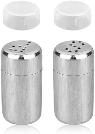 2 Stück Mini Salzstreuer,Mini Salzstreuer für Unterwegs,Edelstahl Salz Klein,Staubzuckerstreuer,für Küche Camping Gewürze Mehl Zimtstreuer Camping und Grill Im Freien