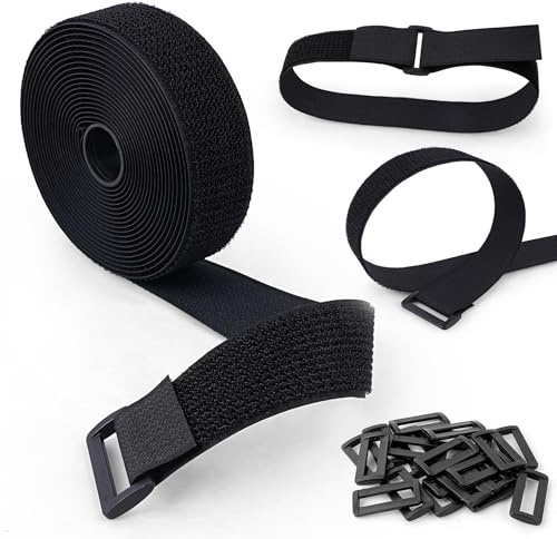 5m Adjustable Cable Straps with 20 Buckles,KissDate Hook and Loop Securing Strap,Adjustable Fastening Cable Straps for Home and Office Storage，Free Cut Length,3.8cm Wide,Black (Black 3.8cm)