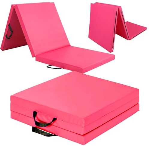 Exercise Mat – Tri-Fold PU Leather Yoga, Pilates & Gymnastics Mat, (50mm) Thick Cushioned, Non-Slip, Foldable Home Gym Fitness Mat for Kids, Adults & Family Workouts