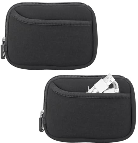 Capiant 2 PACK Small Neoprene Zipper Pouch, Mini Tech Organizer, Water Resistant, Black, for Cables, Coins, Accessories