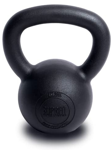 SUPRFIT - Econ Professional Kettlebell 10Kg - Pulverbeschichtete Kugelhantel aus massivem Gusseisen für Fitness, Crossfit & Krafttraining - Schwarze Kettlebells Hantel für Homegym und Fitnessstudios