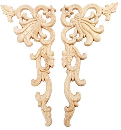 MUXSAM Europäische Art Holzornamente für Möbel Holzschnitzerei Applique Ornament Holz Möbel Wanddeko Holz 2pcs Rechts+Links(Each 1pcs)