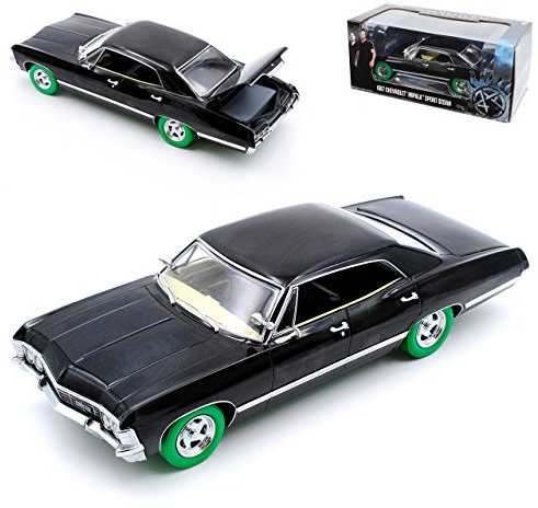 Greenlight Chevrolet Impala Sport Sedan Limousine Schwarz grüne Reifen Supernatural Join The Hunt 1965-1970 1/24 Modell Auto