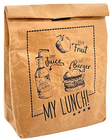 MIK funshopping Pausenbrot-Tasche, Braune Lunchbag isoliert kalt oder warm, Kühltasche mit Klettverschluss, thermische Tasche (My Lunch)