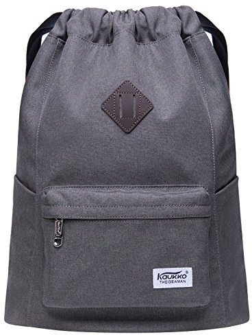 KAUKKO Canvas Kordelzug Turnbeutel mit Innentasche Sack Schultasche Sportrucksack