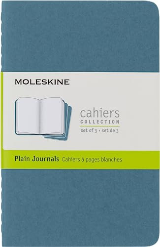 Moleskine Cahier Journal (3er Set Notizbücher mit blanko Seiten, Kartoneinband und Baumwollstickerei, Pocket 9 x 14 cm, 64 Seiten), Lebhaftes Blau