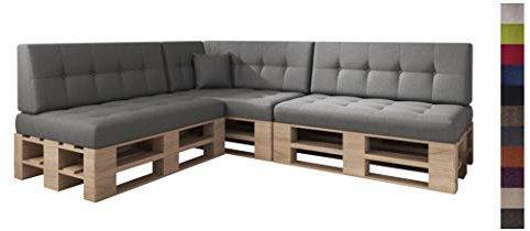 sunnypillow Palettenkissen für Palettenmöbel - 8er Set - Palettenauflage für Palettensofa - Palettenpolster für Garten, Gesteppte Kissen mit Knöpfen für Europaletten - Rückenkissen & Sitzkissen Grau