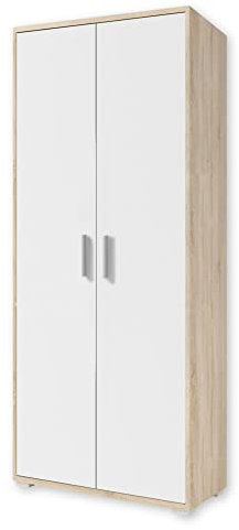 Stella Trading OFFICE LINE Aktenschrank in Eiche Sonoma Optik, Weiß - Hoher Büroschrank mit 2 Türen - Modernes Büromöbel Komplettset - 79 x 186 x 35 cm (B/H/T)