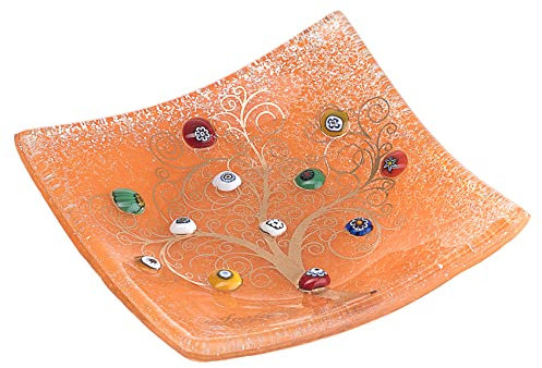 SOSPIRI VENEZIA Bandeja para Vaciar Bolsillos Árbol de la Vida en Vidrio de Murano con Murrine y Oro Idea de Regalo Bandeja Decorativa Portaobjetos Adorno Recuerdo (9X9 cm)