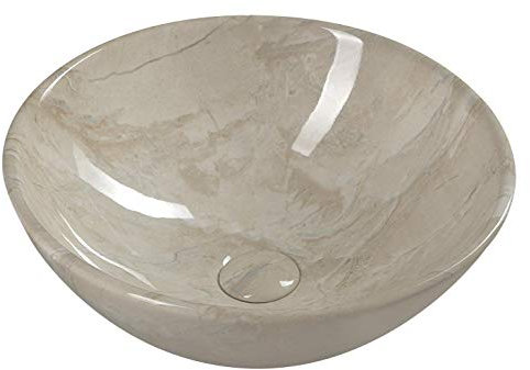Design Keramik Aufsatzwaschbecken Waschbecken Waschschale beige Marmoreffekt Ø 42 cm mit Abluafventil