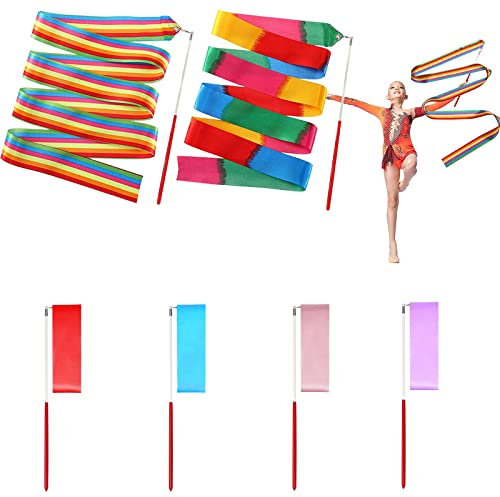mohito Tanzen Streamer Rhythmische Sportgymnastik Band,6pcs Tanzband Kinder mit stab 2M Gymnastikband Tanzband mit Stab,für Kinder Mädchen Zirkus