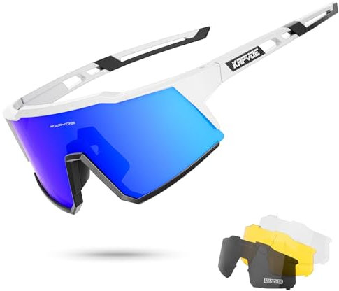 KAPVOE Polarisiert Fahrradbrille mit 4 wechselgläser TR90 Rahmen für Herren Damen Sport Radfahren MTB Sportsonnenbrille Radbrille Sportbrille Fahren Angeln Baseball Laufen Grün Schwarz 09