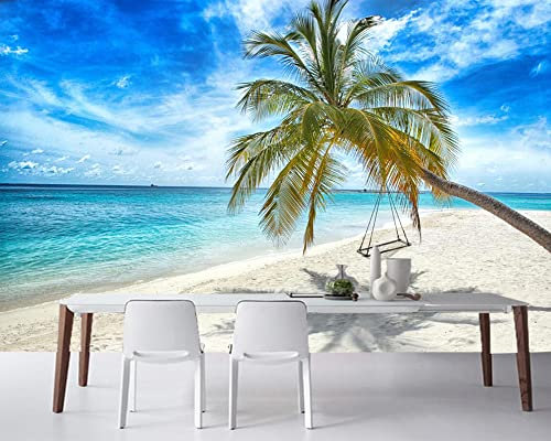 Frtmsticker Auto-Adhésif Pvc Papier Peint Photo 3D Bleu Océan Arbres Stickers Muraux 3D Fond D'Écran Stéréo De Walls Art Fond Mur Papier Peint 3D Personnalisé Salon Murale 400X280Cm