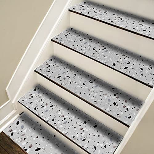 Fliesenaufkleber Grauer Terrazzo-Druck Küchenrückwand Folie 3d Fliesenaufkleber Bad PVC Klebefliesen Wasserdicht Selbstklebende Fliesen Leicht zu Schrubben Klebefliesen Boden 7 Stück(21X100CM)