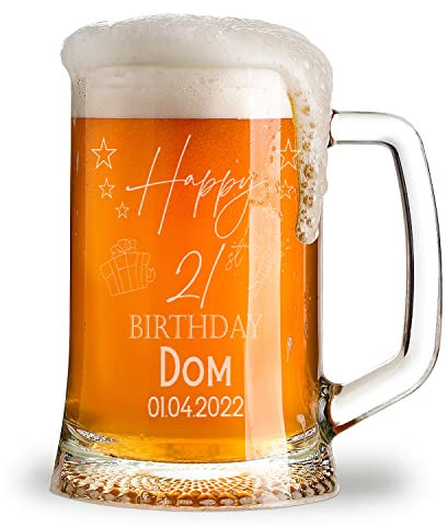 ukgiftstoreonline Personalised 21st Birthday Pint Beer Tankard Glass with Stars