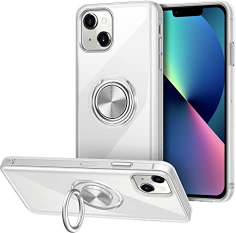 Vunake für iPhone 13 Mini Hülle iPhone 13 Mini Case mit Ring Stand Silikon Cover TPU Handyhülle Dünn Fingerhalter Magnetische Autohalterung Schutzhülle für iPhone 13 Mini 5.4''-Clear