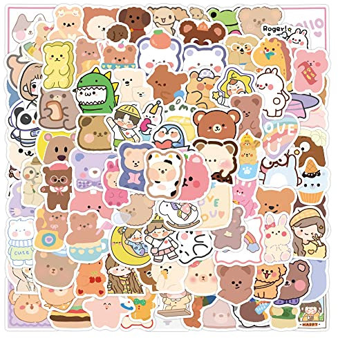 Aufkleber für Kinder, Bär Stickers Graffiti Sticker Set 50 Stück, Wasserdicht Niedliche Vinyl Cartoon Aufkleber Decals für Fahrrad Laptop Gepäck Skateboard Scrapbook Reisekoffer Auto