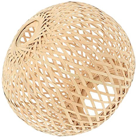perfk Bamboo Woven Lampshade Handwoven Ceiling Pendant Light Shade Lamp Shade Chandelier Cover for Bedroom Teahouse Kitchen Island Restaurant Cafe, 21x20cm