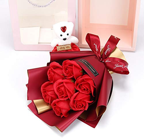 Künstliche Rosenblütenblatt-Brautstrauß Hochzeitsdekoration Holzblumen für Hochzeit getrocknete Blumen (Farbe: Rot, Größe: Einheitsgröße)