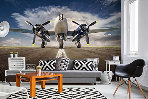 Vlies Fototapete HISTORISCHES KRIEGSFLUGZEUG 375 x 250 cm (inkl. Kleister) - Vlies Tapete, Wandtapete, Wandbilder - Tapete für Wohnzimmer Schlafzimmer, Büro, Küche - Montagefertig