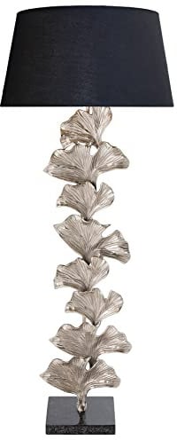 riess-ambiente.de Design Stehlampe Ginkgo 122cm schwarz Stoffschirm Silber Metall Handmade Marmor-Fuß