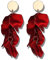 JeryWe Pendientes de Clip para Mujeres Niñas Pendientes de acrílico largo pétalo de rosa sin perforar clip Pendientes Boho Flor Exagerada Multicolor Declaración Floral Borla Pendientes Rojo