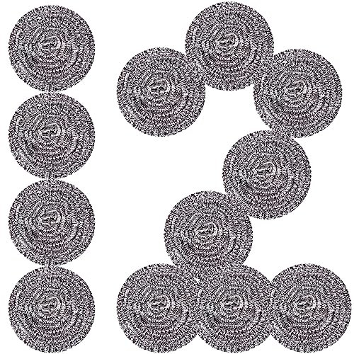 GUEICN Estropajo de acero inoxidable para fregar, esponjas mágicas para limpiar ollas y parrillas, lana de acero para cocina y baño (12 estropajos de metal)