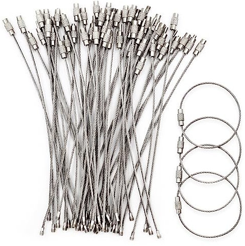 OMJMYY 50 Pezzi 15 CM Filo Portachiavi Cavo Acciaio Inossidabile Anello Portachiavi Grande Metallico con Chiusura a Vite per Oggetti da Appendere All'Aperto Chiavi Etichette per Bagagli