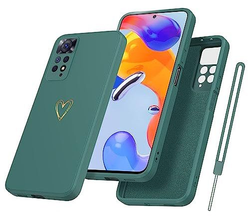 Yichxu Handyhülle für Xiaomi Redmi Note 11 Pro 5G Hülle mit Band Kette, Herz Love Silikon Weich TPU Stoßfeste Schutz Bumper Case Ultra Dünn Kratzfeste Schutzhülle für Redmi Note 11 Pro 4G/5G, Grün