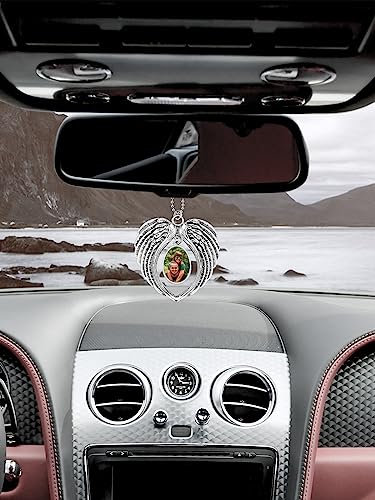 Jovivi Autospiegel Rückspiegel Anhänger mit Personalisierter Fotogravur Engelsflügel Auto Anhänger für Spiegel Glücksbringer