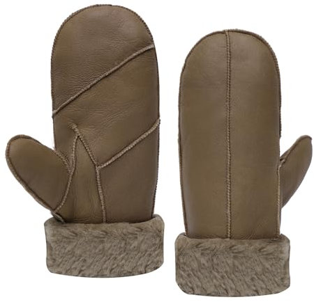MGGMOKAY Damen Lammfell Shearling Fäustlinge Warme Winter Lederhandschuhe,Hellbraun,S