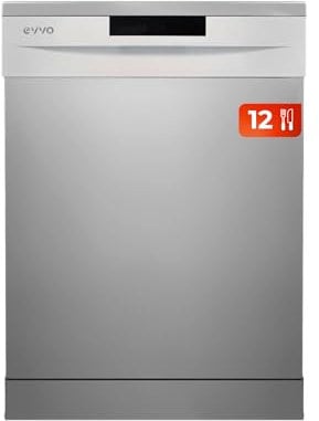 EVVO Lavavajillas Ancho 60 cm, Capacidad para 12 Cubiertos, Programa de Media Carga, Ahorro con el Programa ECO, 5 Programas, Bandeja Superior Ajustable, Panel Oculto, Modelo: D1X Acabado: Inox