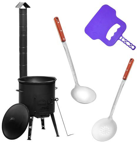 Ø44 Uchag 2mm stahl Utschak mit Abzugsrohr 16L Kazan Rund Grillfächer Schaumkelle Suppenkelle Utschak Utschag Kasan Feldküche Außenküche Eintopfofen Gulaschkanone