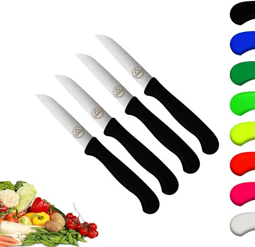 4er Set Gemüsemesser scharf Küchenmesser schwarz Schälmesser Solingen rostfrei 8 cm/Handabzug - Dünnschliff - superscharf - spülmaschinengeeignet