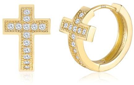 ALEXCRAFT Zirkonia Kreuz Ohrringe Creolen Gold Klein Damen 14K Goldener Ohrringe Geschenk für Frauen Freundin Mama Mädchen
