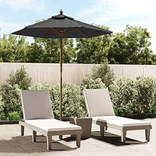 Mengtu Parasol avec mât en bois - Parasol de jardin inclinable avec 6 nervures - Anthracite - 196 x 231 cm - Meubles de jardin