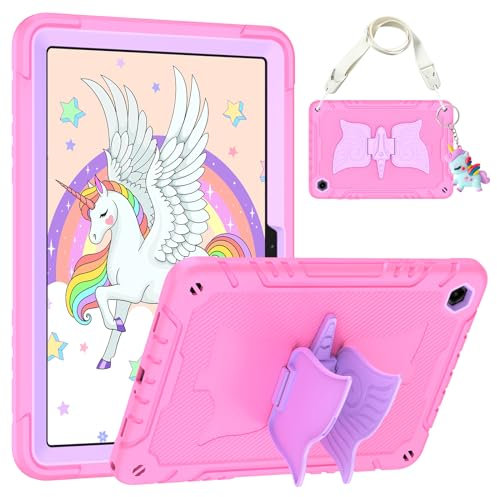 Hogenl Custodia per Samsung Galaxy Tablet A9+ Plus Cover 11 2023, Galaxy Tab A9+ Progettato 2 in 1 Protettivo Case con tracolla regolabile, Unicorn stand & portachiavi per ragazze, Rosa