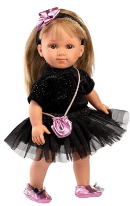 Llorens 1053553 Puppe Lucy, mit blauen Augen und blonden Haaren, Fashion Doll mit weichem Körper, inkl. schwarzem Glitzerkleid und Haarreif, 35 cm