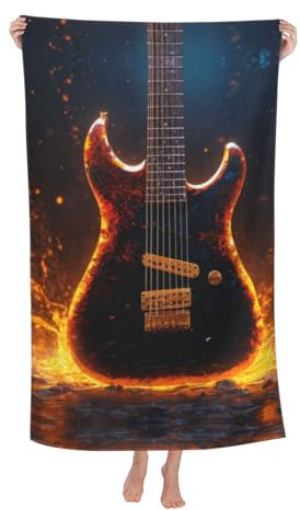 XULLZH Mikrofaser-Strandtuch mit E-Gitarren-Druck, schnell trocknend, für Erwachsene, saugfähig, Badetücher für Badezimmer, Yoga