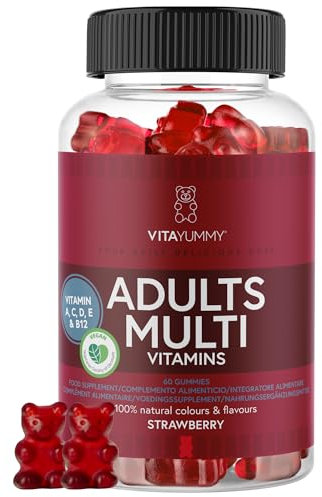 VitaYummy Multivitamin Gummibärchen für Erwachsene - Geschmack Erdbeere -Veganes Nahrungsergänzungsmittel - Vitamin A, C, D, B12 und Zink, unterstützt das Immunsystem, Vegan & ohne Gelatine - 60 Stück